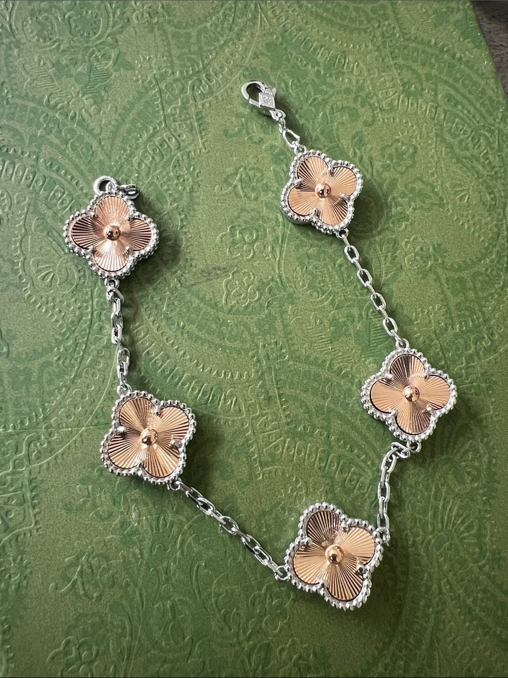 Rose Gold silver Flower Link Bracelet Women Jewelry copper plated silver clover
